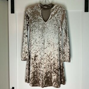 Wanna B Crushed Velvet Dress Womens Small Golden Brown‎ Wimsigoth Witchy Fairy